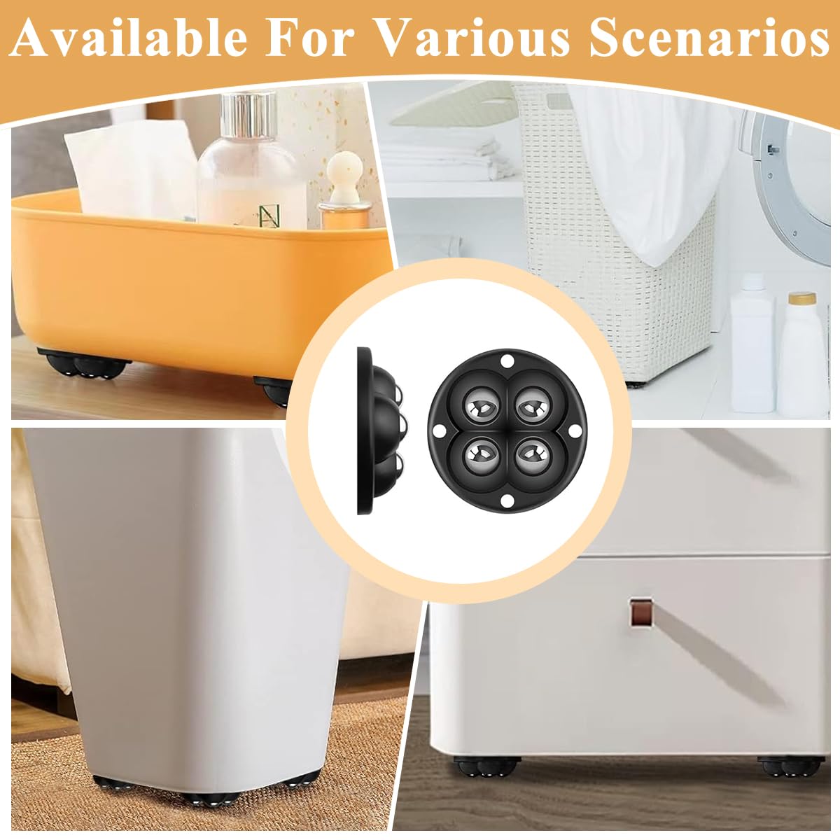 HASTHIP Furniture Moving Wheels 24pcs for Kitchen Appliances with 360° Swivel Design | 30kg Load Capacity