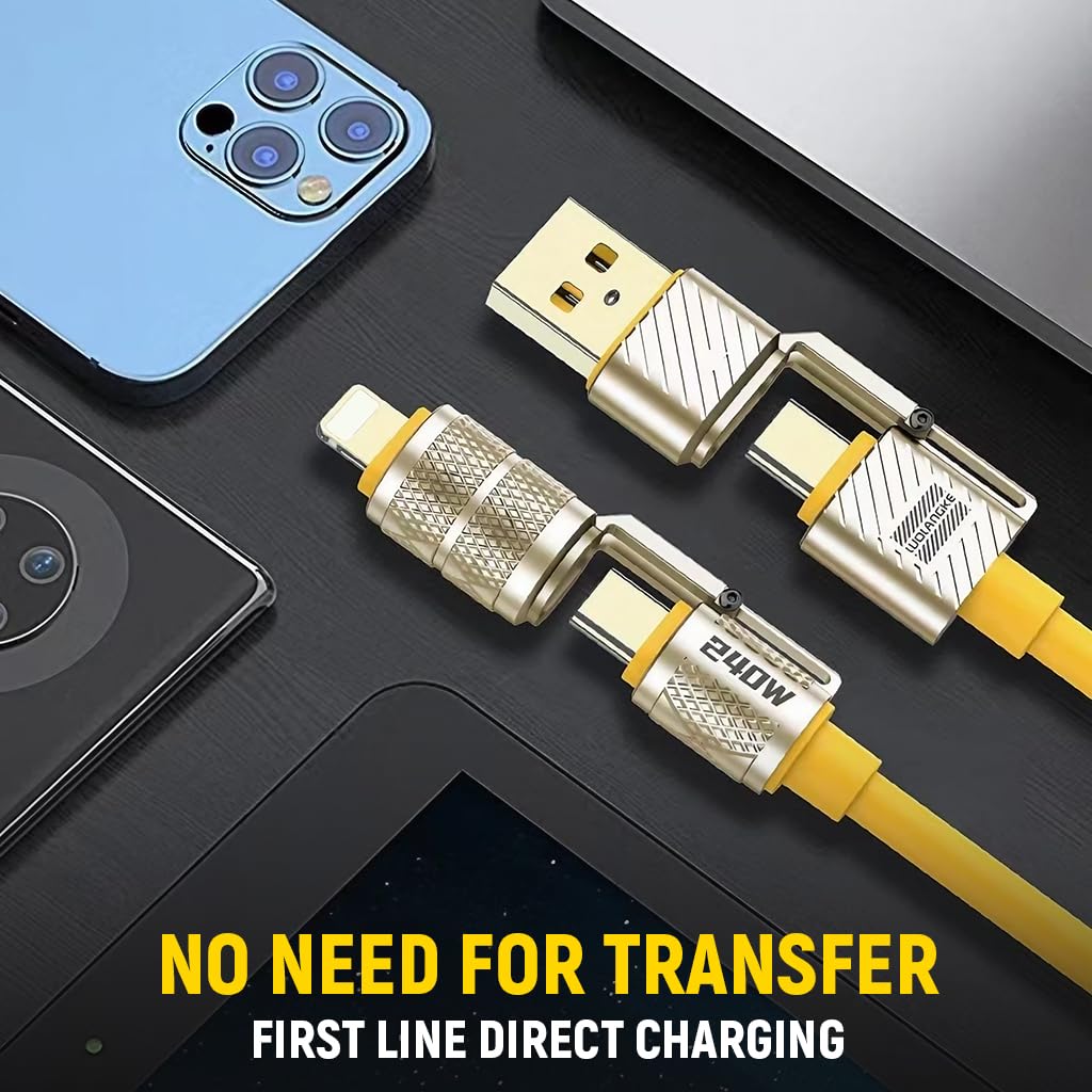 Verilux USB C Cable for Fast Charging 240W 1.5m | 4 in 1 Silicone and Zinc Alloy Connectors