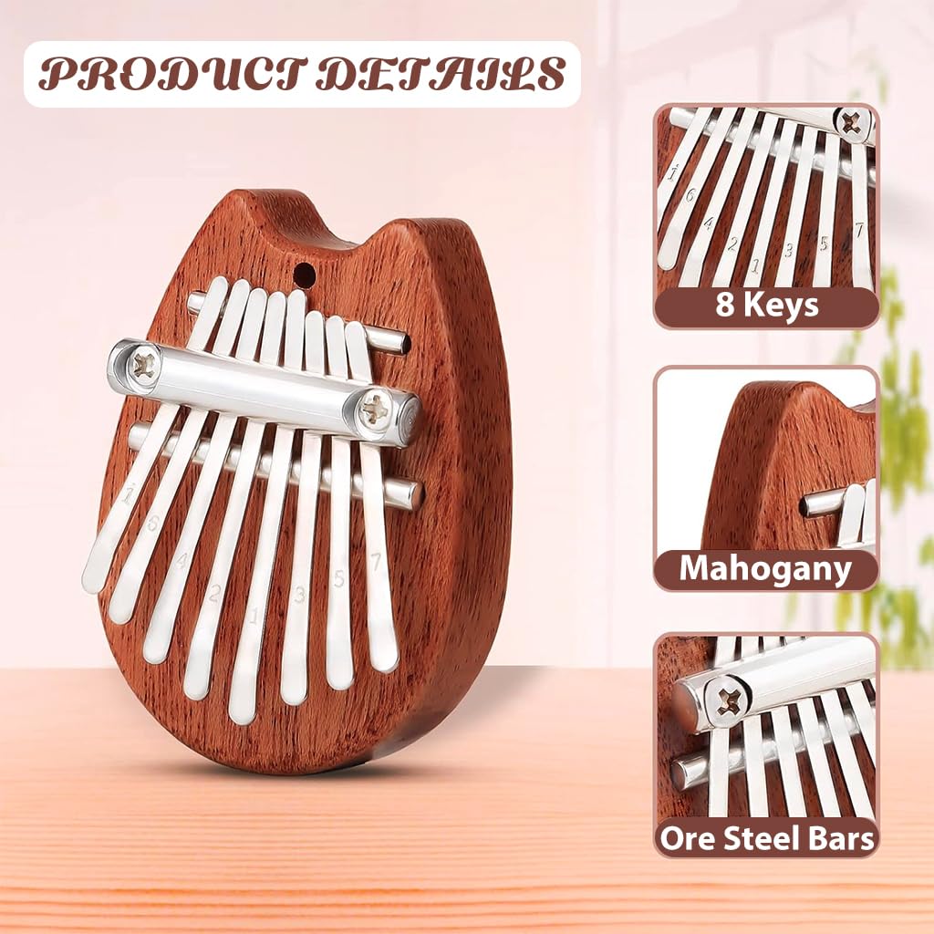 Pocket Kalimba Mini Thumb Piano with 8 Keys Mahogany Wood for Kids and Adults | Easy Musical Gift