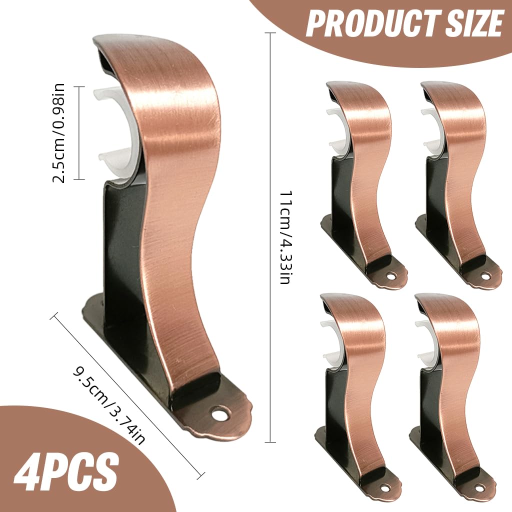 HASTHIP Curtain Rod Holders for 28mm Rods featuring Reinforced Metal Wall Brackets | 4Pcs Set
