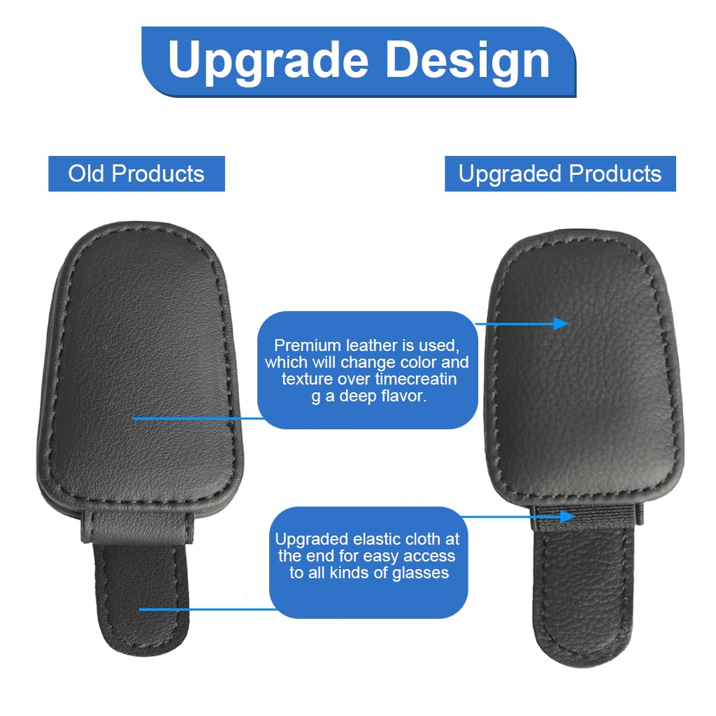 Zibuyu Sun Visor Sunglasses Holder Clip for Car with Magnetic Closure and PU Leather | 2Pcs Set