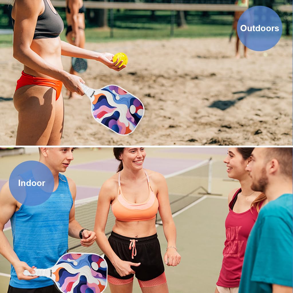 Proberos Pickleball Paddles Kit for Outdoor Family Games with 2 Fiberglass Rackets and 4 Balls