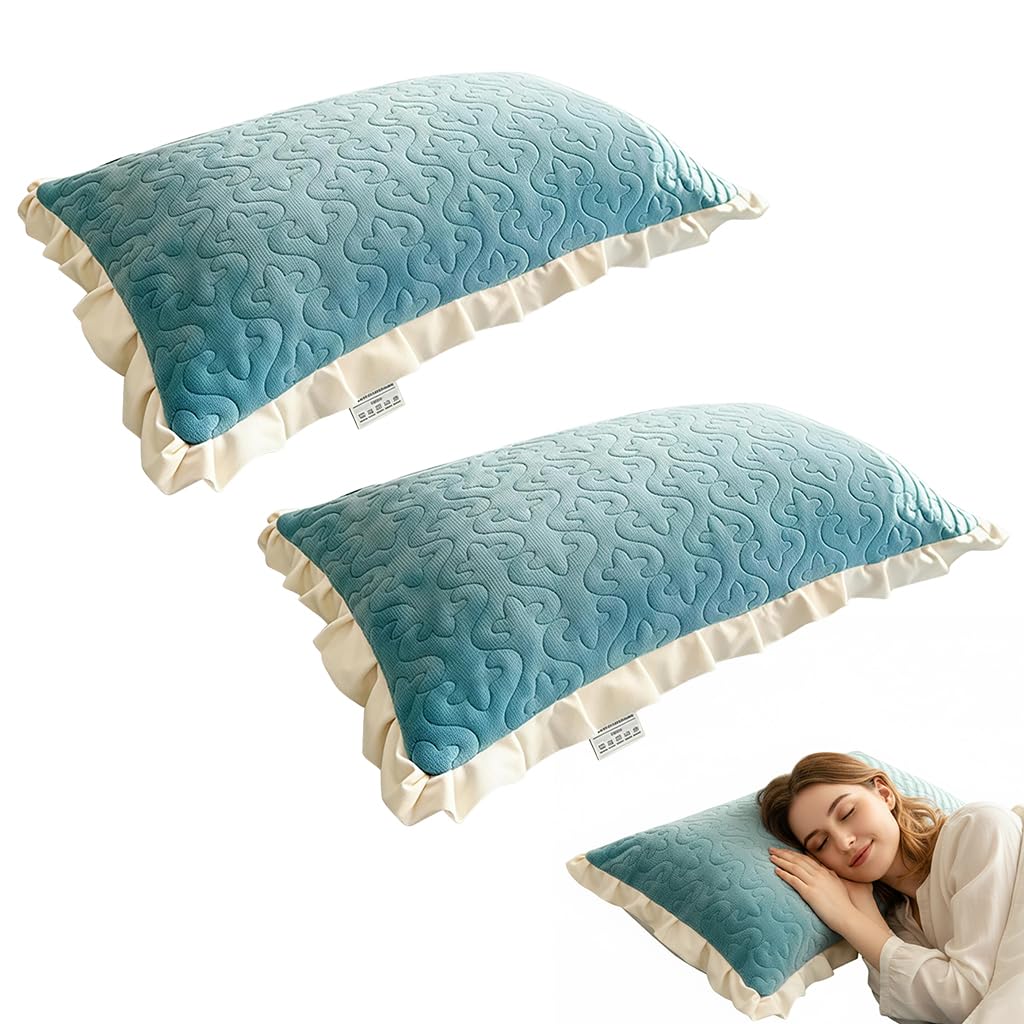 HASTHIP Velvet Pillow Covers for Sofa and Bed 18 x 29 in with Crinkle Edge Design Pack of 2 Blue