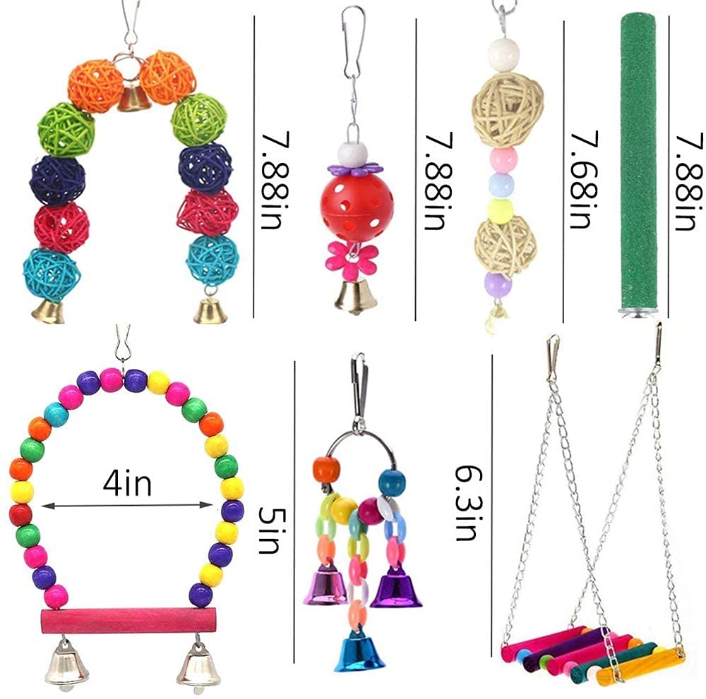 Qpets 9 in 1 Birds Toys Set Parrot Toy Chew Toy with Hanging Hammock Swing Bell Pet Climbing Ladders Love Birds Toys for Small Parakeets Cockatiels Conures Finches Budgie Macaw Parrots