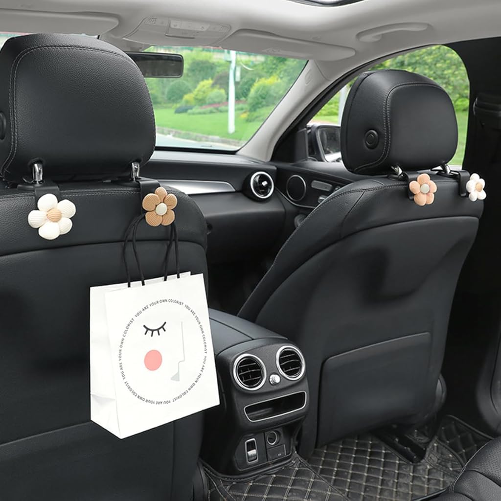 STHIRA® 4PCS Car Headrest Hooks, Cute Flower Vehicle Seat Organizer Hooks for Purses and Bags, Portable Automotive Purse Hanger Holder Decoration, Universal for SUV, Sedan, Truck