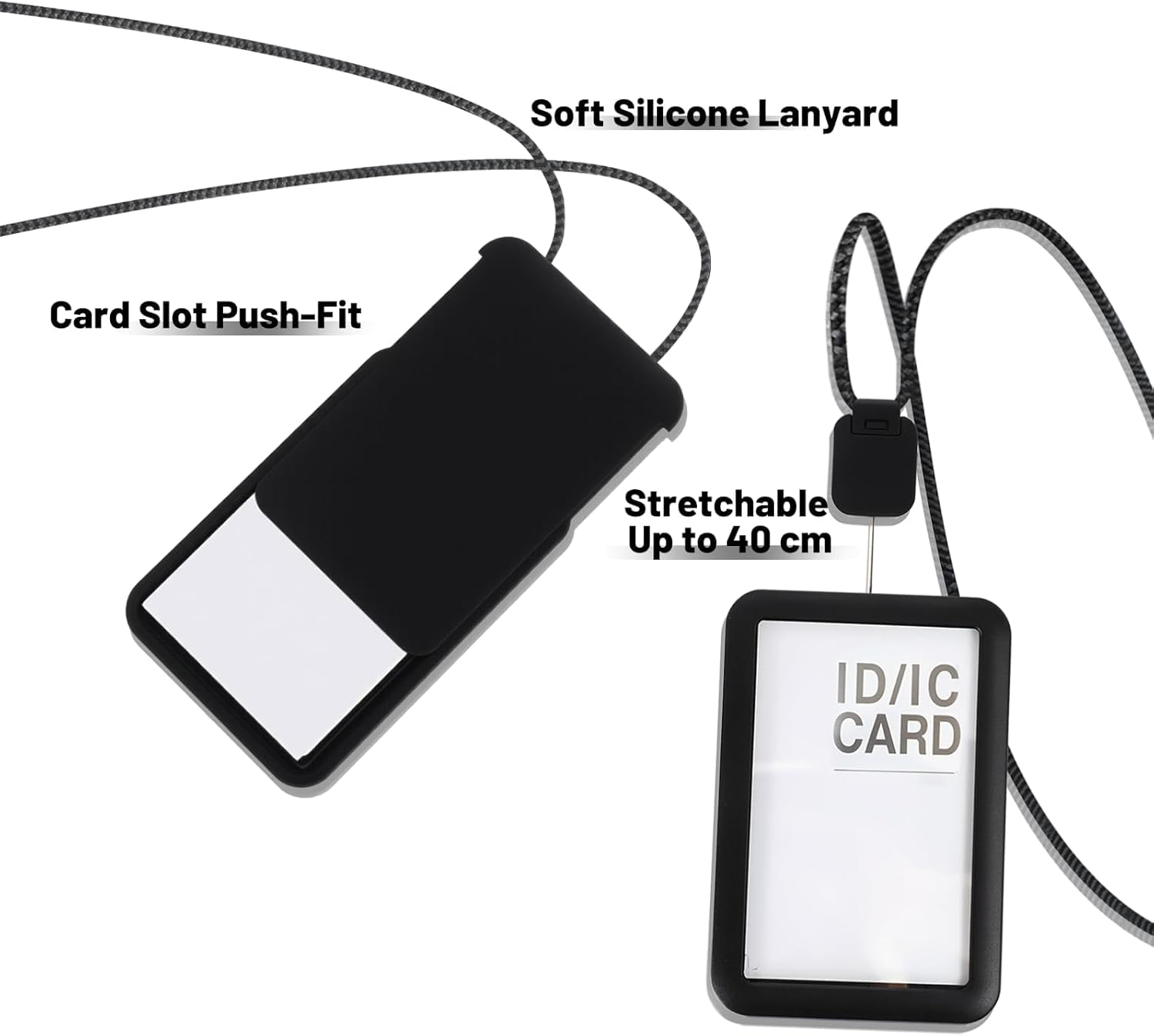 OFIFO ID Badge Holder Set for Office and School with Retractable Nylon Lanyards | 2 Pack Black Waterproof Vertical Card Holders