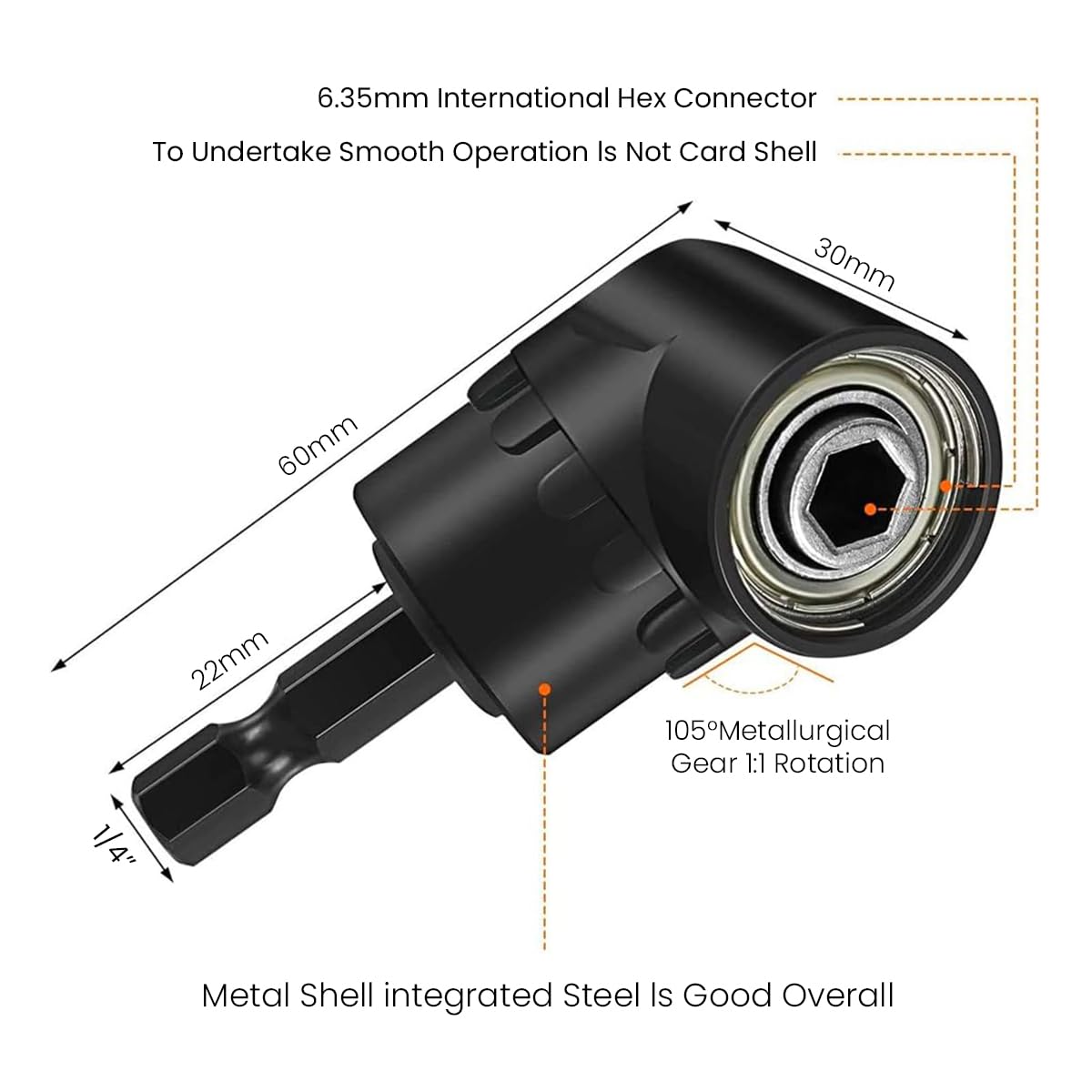 Serplex Angled Drill Adaptor Set for Tight Spaces featuring 105 Degree Rotation | 4Pcs Carbon Steel