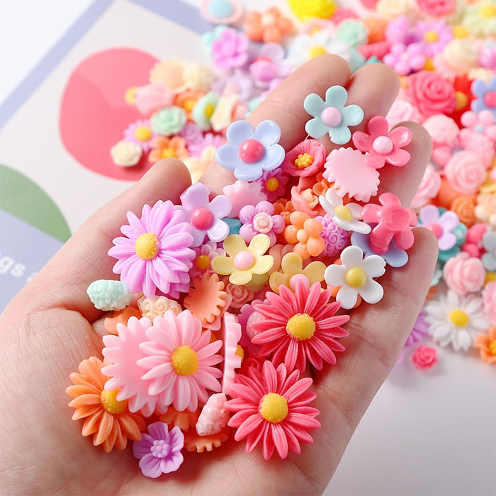 Venzina® 50pcs Flower Resin Charms Assorted Flatback Daisy Resin Beads Charms for DIY Crafts, Jewelry Making, Scrapbooking, Embellishments, Home Decor