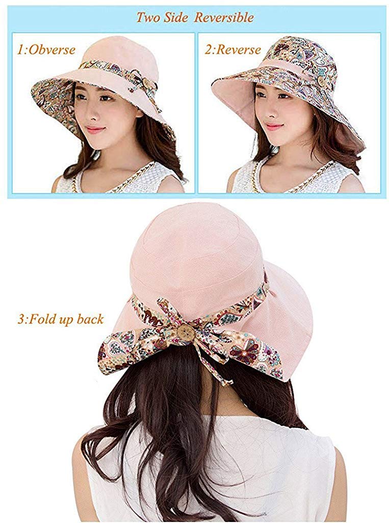 PALAY Womens Sun Hat for Beach and Garden with 4 in Wide Brim UPF 50+ Foldable Pink Hat
