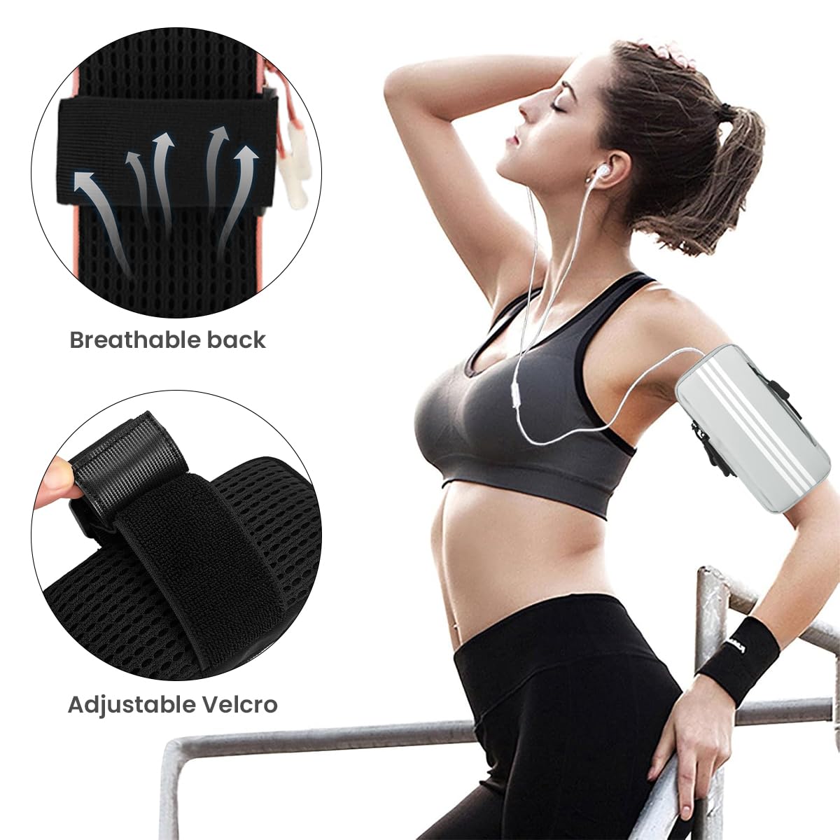 Optifit Waterproof Running Armband Phone Holder for 6.7 in Smartphones with Elastic Strap | Grey Fitness Arm Bag for Men and Women