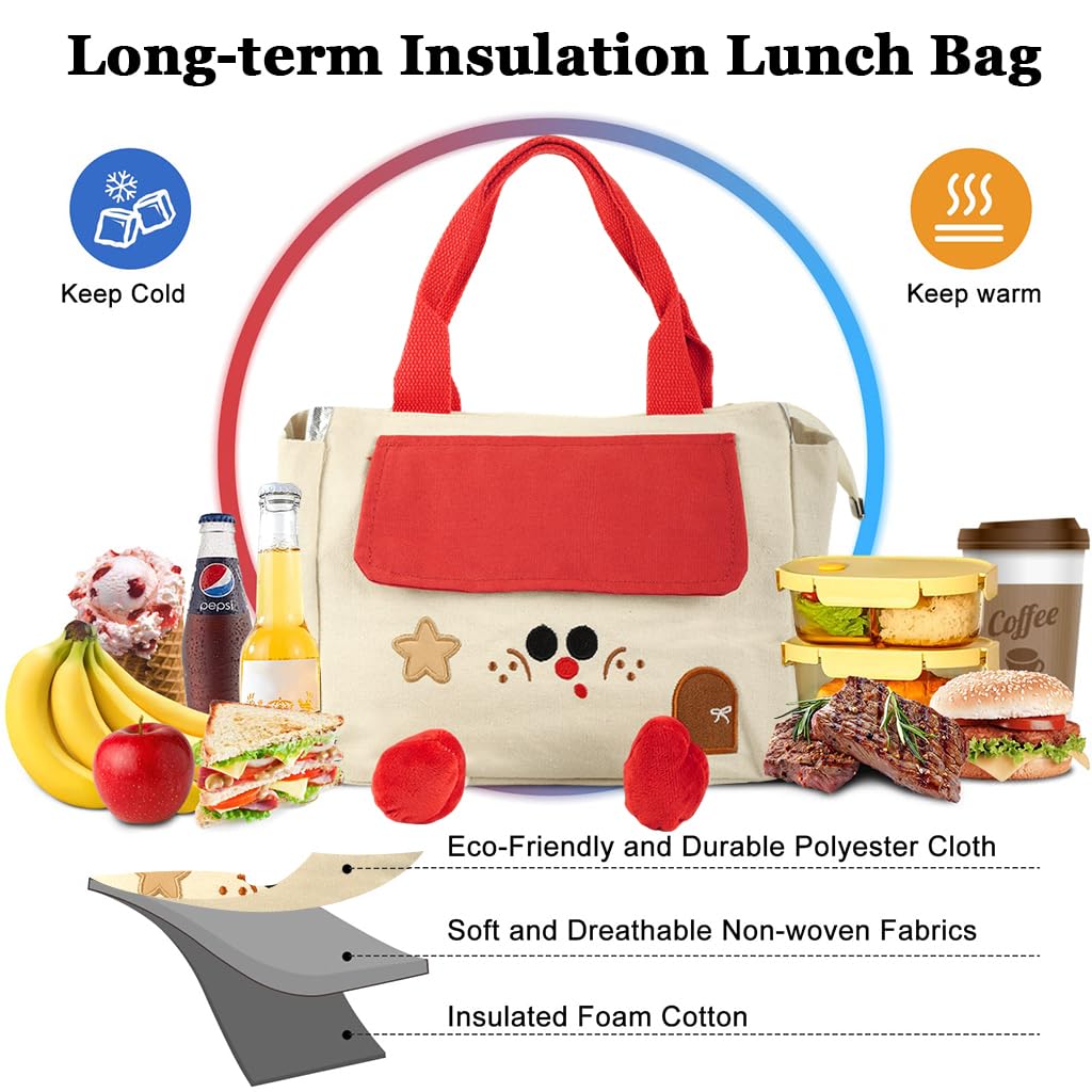 HASTHIP Cartoon Lunch Bag for Office and Picnic with Waterproof Liner and Reinforced Handles | 9.5L Red Thermal Bento Box