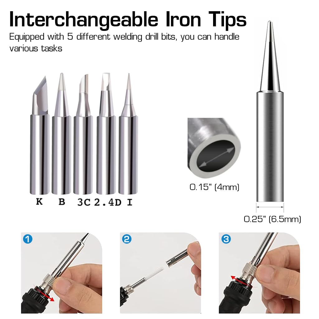 Serplex® Soldering Iron Kit 60W Adjustable Temperature Electric Set with 15PCS Soldering Tips Desoldering Pump Solder Wick Tweezers Soldering Wire