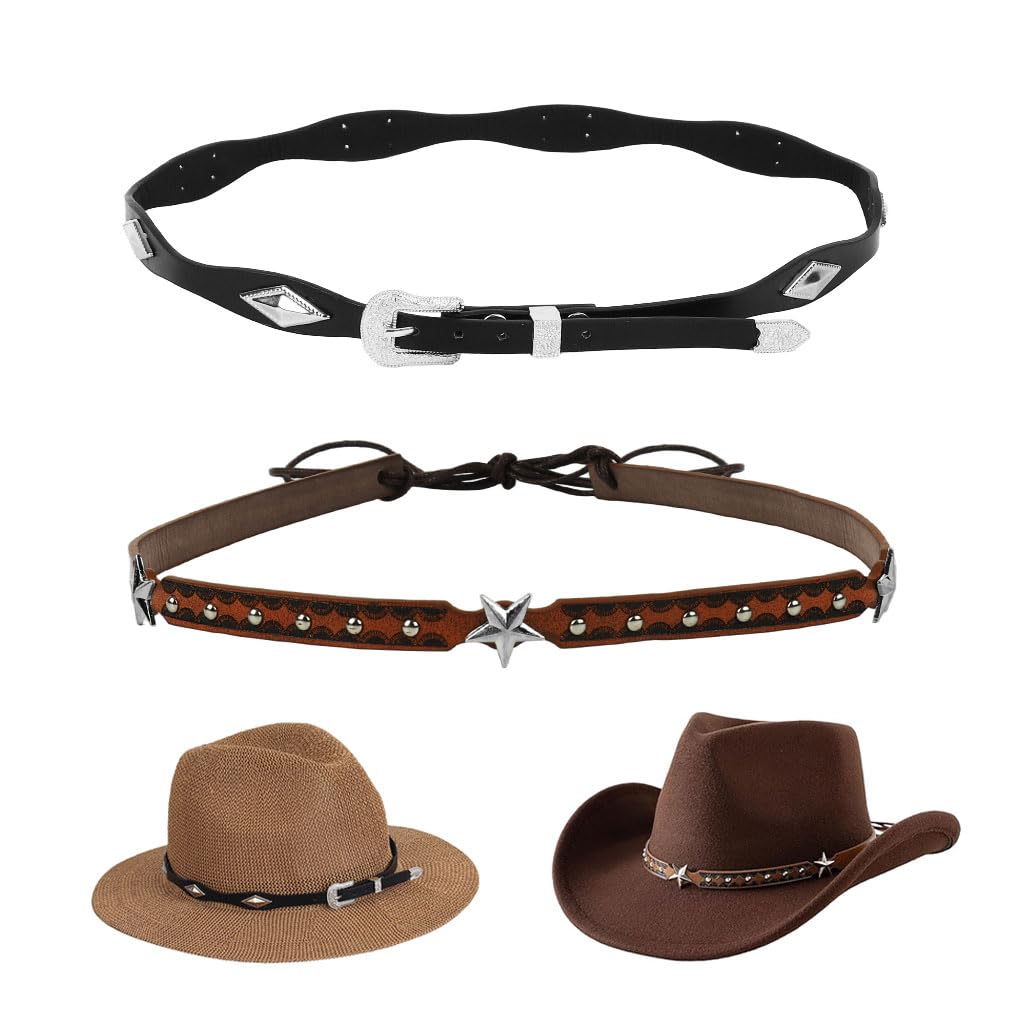 GUSTAVE Hat Bands for Cowboy Hats with Leather and Rivet Designs | 2 Pcs Adjustable Set