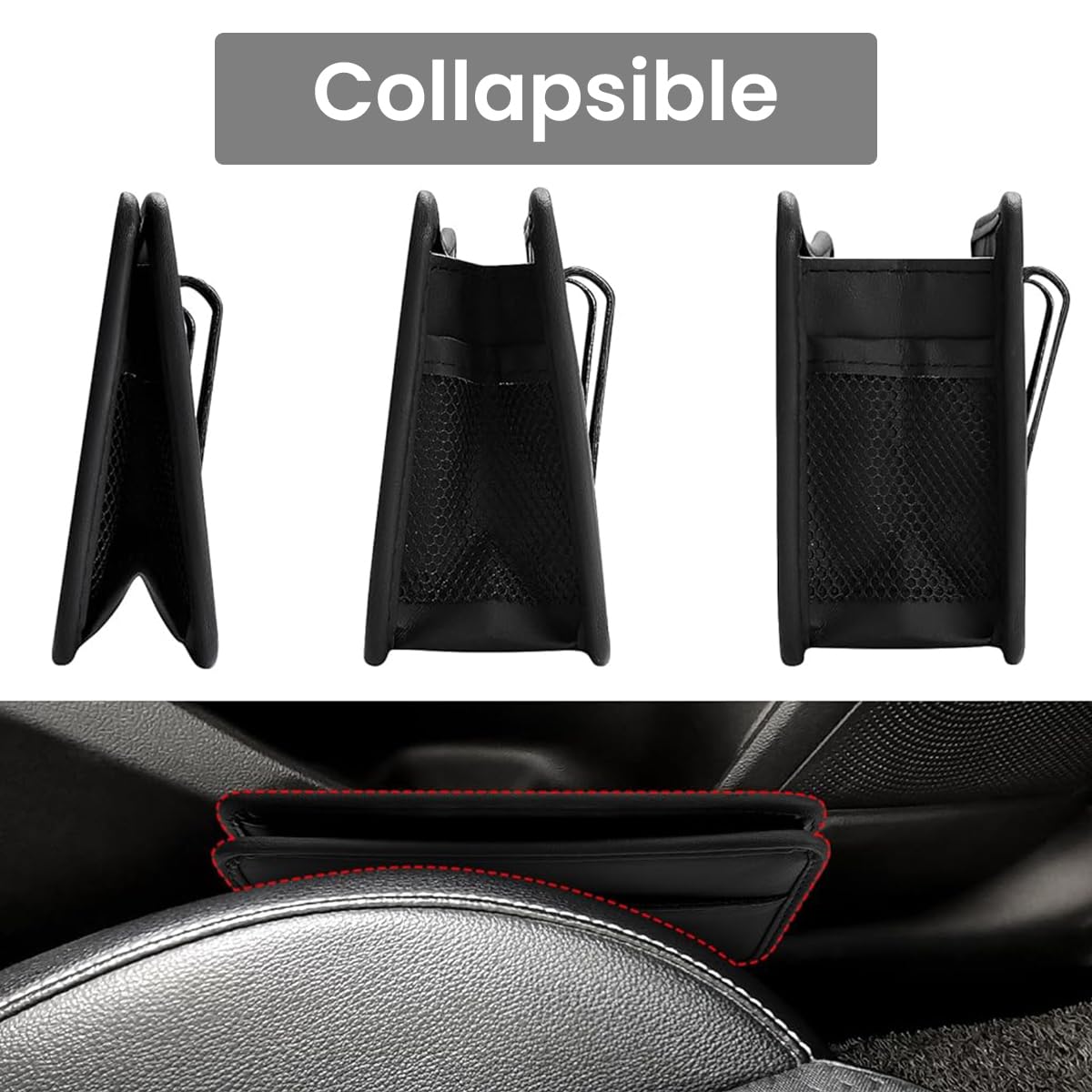 STHIRA Car Organizer Pouch for Door and Backseat featuring Clip-On Collapsible Design 21cm x 3cm x 14.5cm | PU Leather 3PCS