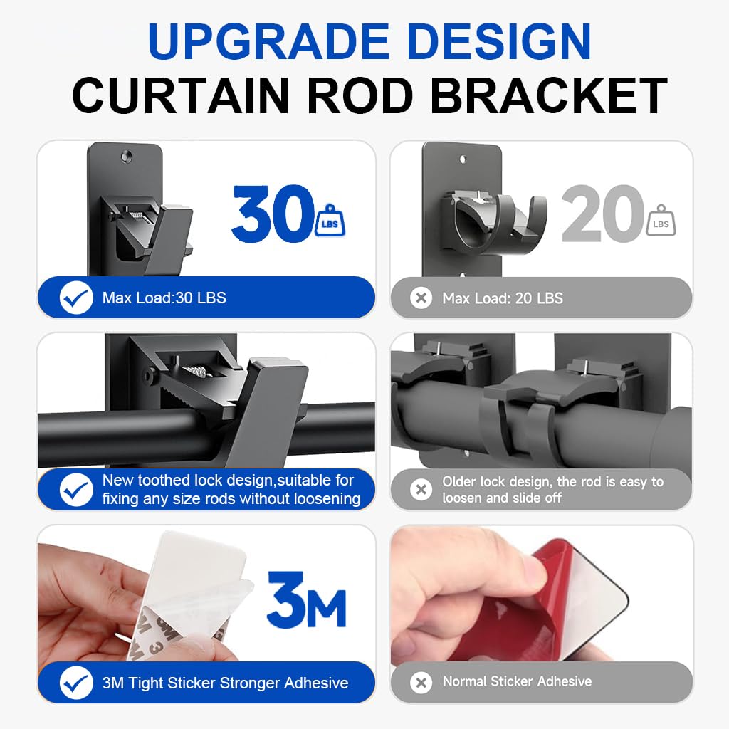 HASTHIP Curtain Rod Brackets for Wall Drapery | 4Pcs Metal Self Adhesive Holders