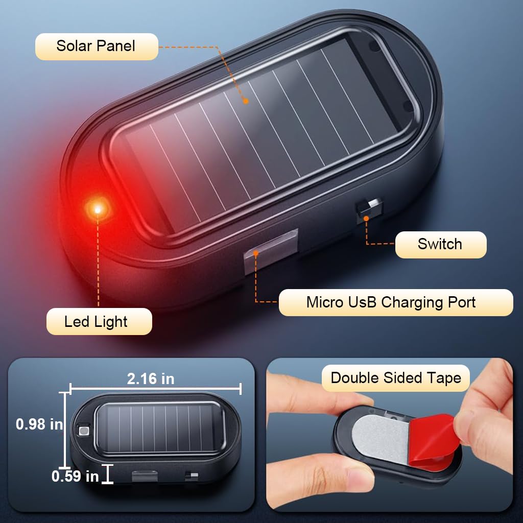 STHIRA Solar Dummy Alarm Security Light for Cars with Auto Day Night Sensor & USB Charging | 2 Pack