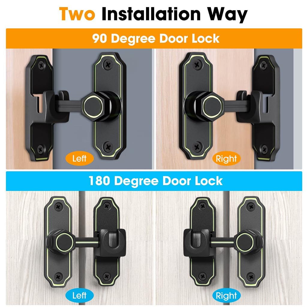HASTHIP Door Latch for Gates Doors and Cabinets with 90° 180° Design | Glow in the Dark Zinc Alloy Lock