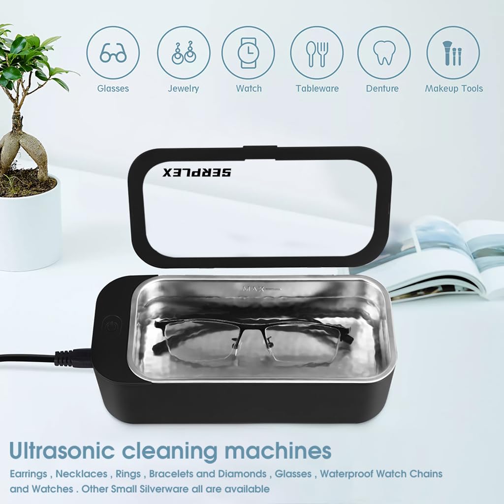 HASTHIP® 42 kHZ Portable Professional Ultrasonic Mini Jewelry Cleaner with Stainless Steel 450ml Chamber for Cleaning Jewelry, Eyeglasses, Watches, Ring, Necklaces