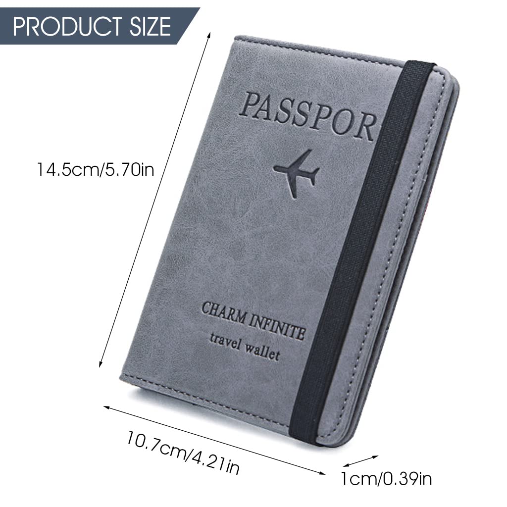 ZIBUYU® Passport Cover for Men, Women Travel Stylish PU Leather Passport Holder for Women and Men RFID Wallet Cover Card Holder Passport Case Bag Card Holder Passport Case Cover for Women & Men - Grey