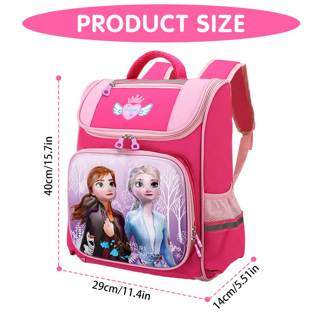 PALAY Girls School Backpack for Kids 6–12 with 36x28x16cm Capacity and Breathable Straps | Pink Elsa Princess Design