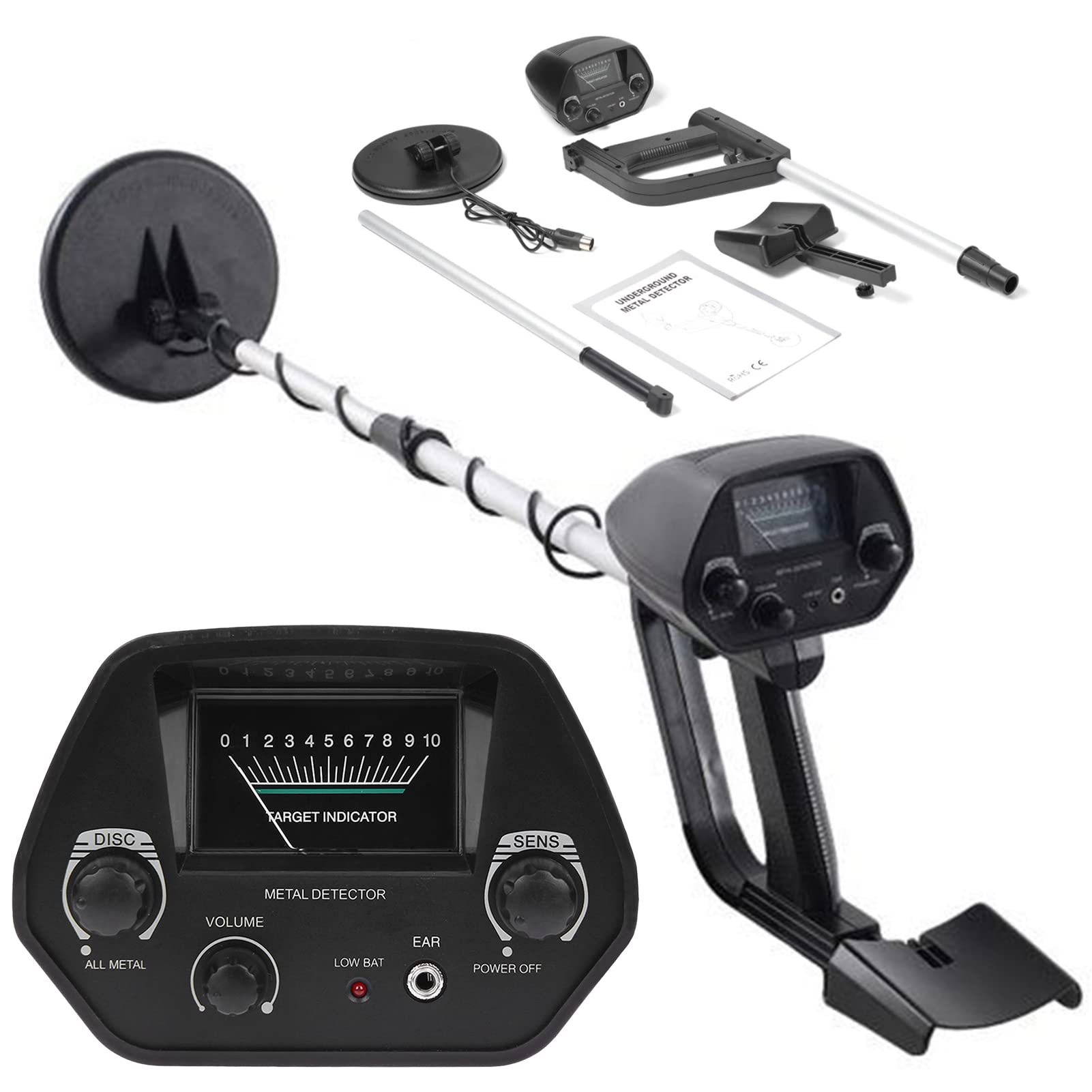 HASTHIP Metal Detector for Coins and Gold with 8 in Disc and Adjustable 30.7–42.1 in Shaft | Earphone Support and Dual Detection Modes