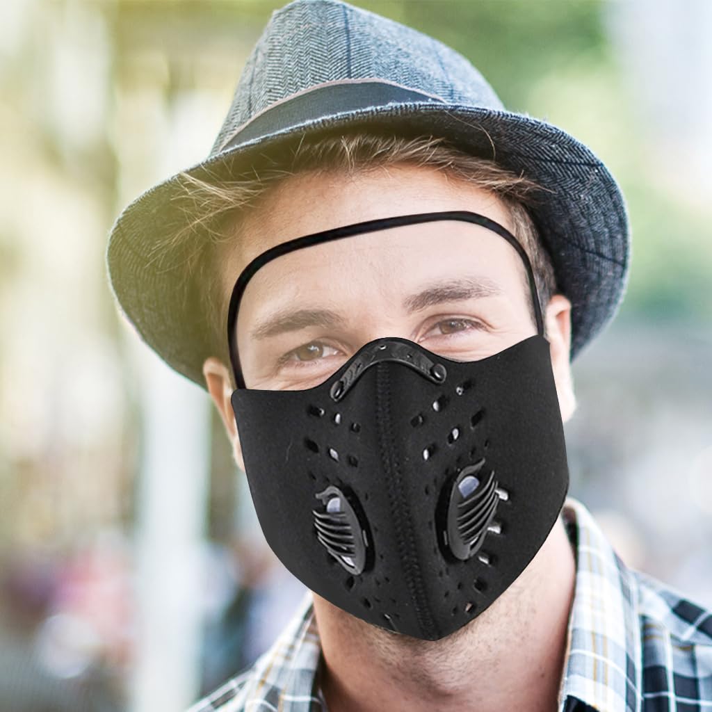 Proberos Filtered Face Mask for Outdoor Riding with 4 Replaceable Tabs and Windproof Goggles | Breathable Reusable Shield for Men and Women
