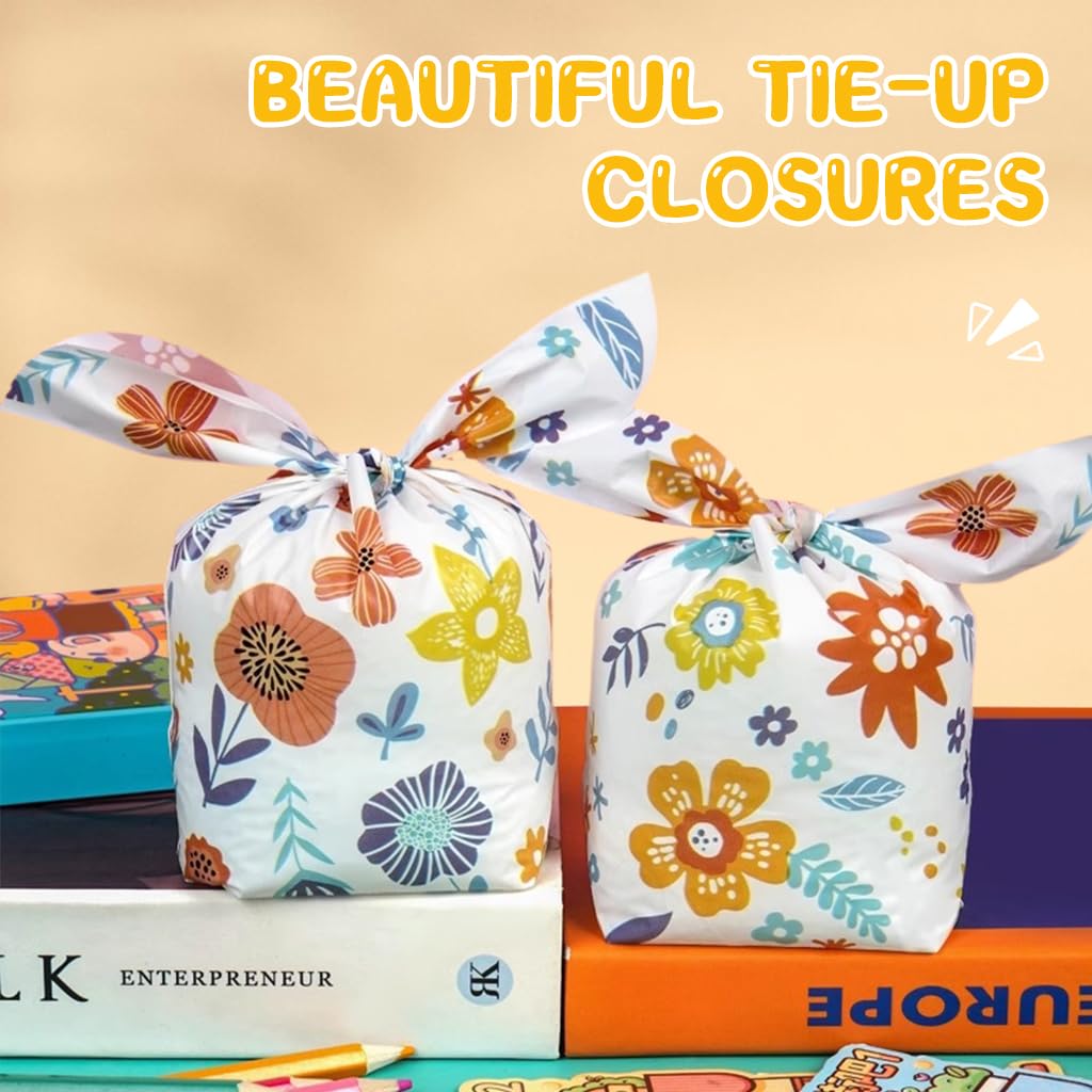 ZIBUYU Gift Bags for Christmas and Birthday Wrapping with Tie Up Closures 50pcs 14x23cm EVA