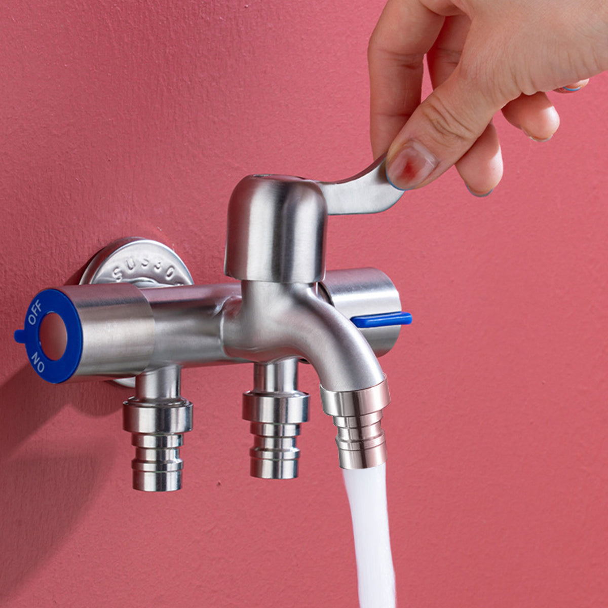 Supvox Stainless Steel Wall Mounted Faucet 3 in 1 Bathroom Water Faucet with Divided Valves Shower System Water Tap Laundry Machine Water Faucet Toilet Faucet 1/4'' Universal Wall Mounted Faucet