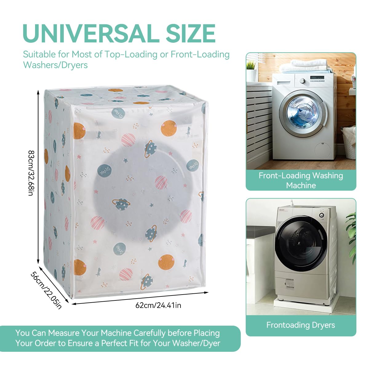 ZIBUYU Washing Machine Cover for Front Load with Roll Up Zipped Front and PEVA Waterproof Material | Cartoon Print Design