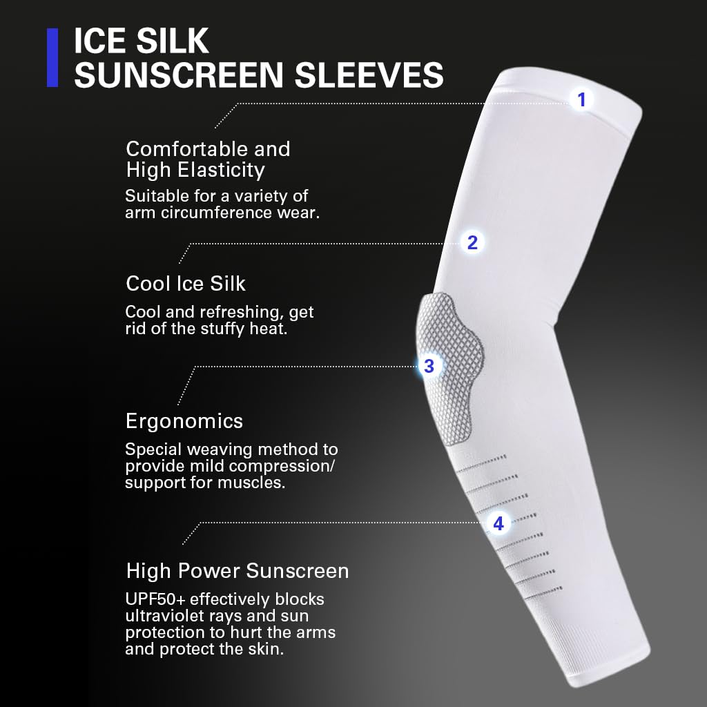 GUSTAVE Arm Sleeves for Men UPF 50+ Sun Protection with Ice Silk Cooling & Quick Dry Fit