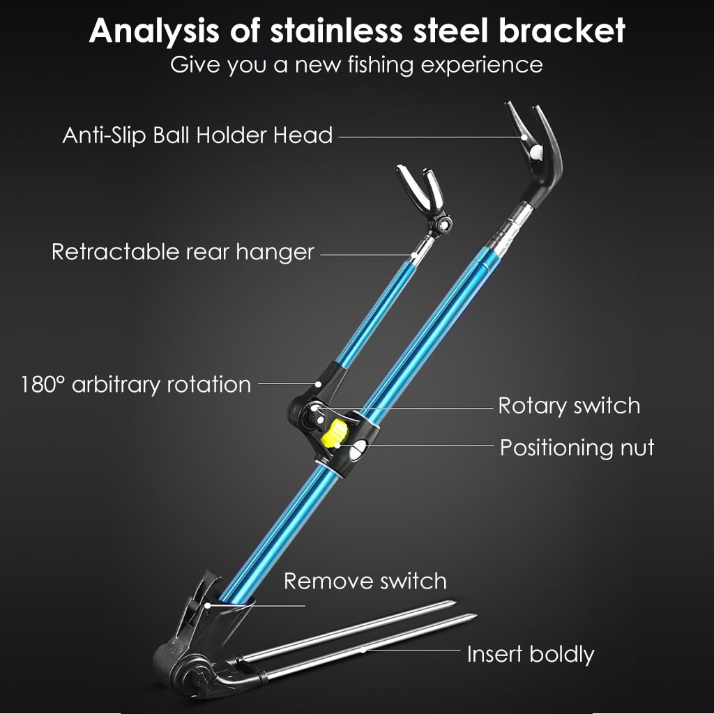 Proberos Fishing Rod Holder 1.7m Retractable Aluminum Stand with Ground Nail Bank Set | Lake Use 2PCS