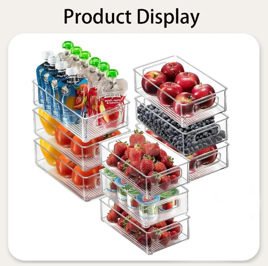 ZIBUYU Clear Fridge Storage Bins for Refrigerator Organization with Handles & Stackable Design | 3 Pcs Food-Grade Plastic Containers