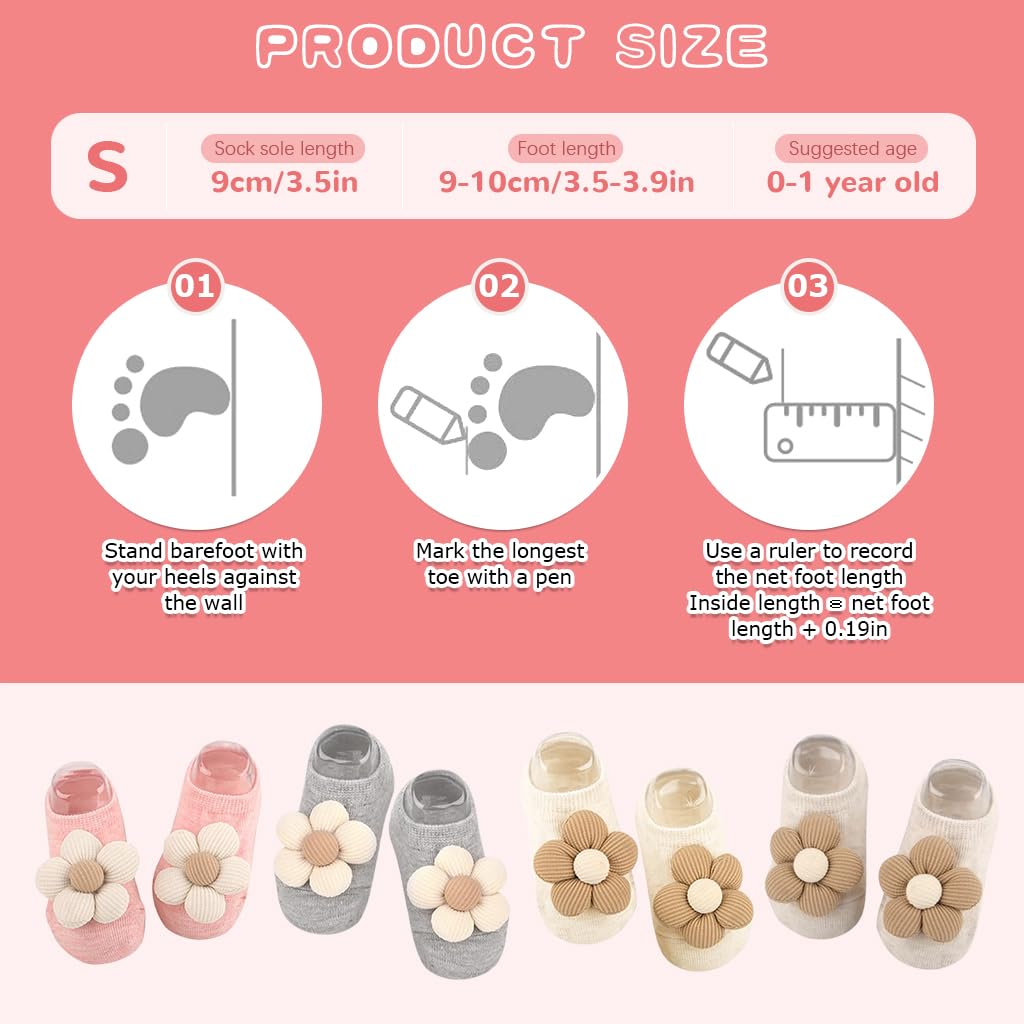 SNOWIE SOFT Baby Socks for 0–12 Months Girls with Anti Slip Grips and Breathable Cotton | 4 Pairs Gift Set