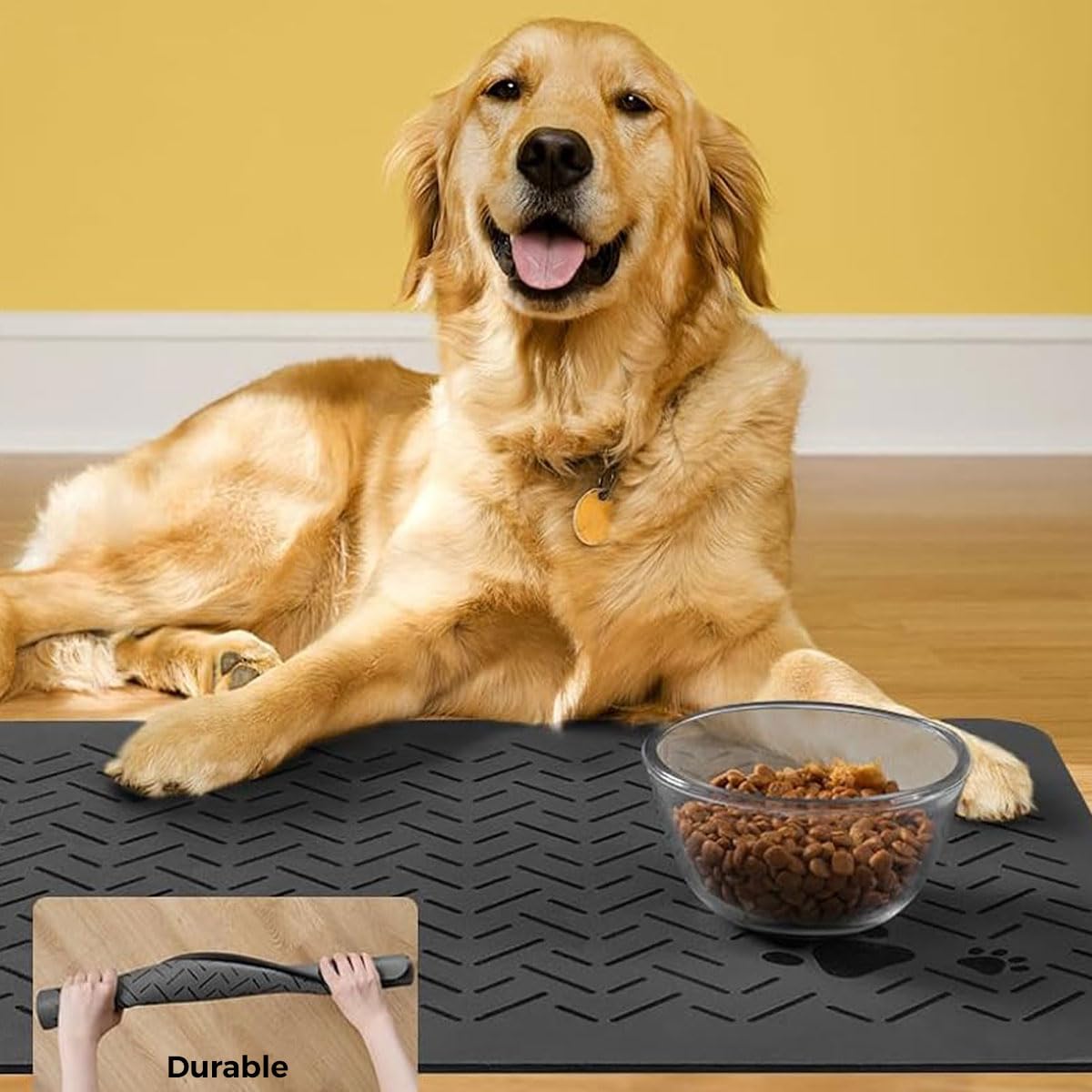 Qpets Pet Food Water Bowl Mat for Mess Free Feeding featuring Anti Slip Base and 40x60cm Diatom Mud Surface | Neutral Grey Design