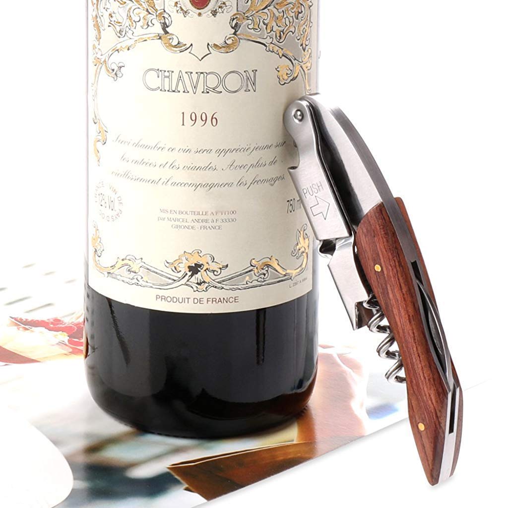 HASTHIP® 2pcs Waiters Corkscrew Wine Bottle Opener Professional Stainless Steel Wood Handle Foil Cutter