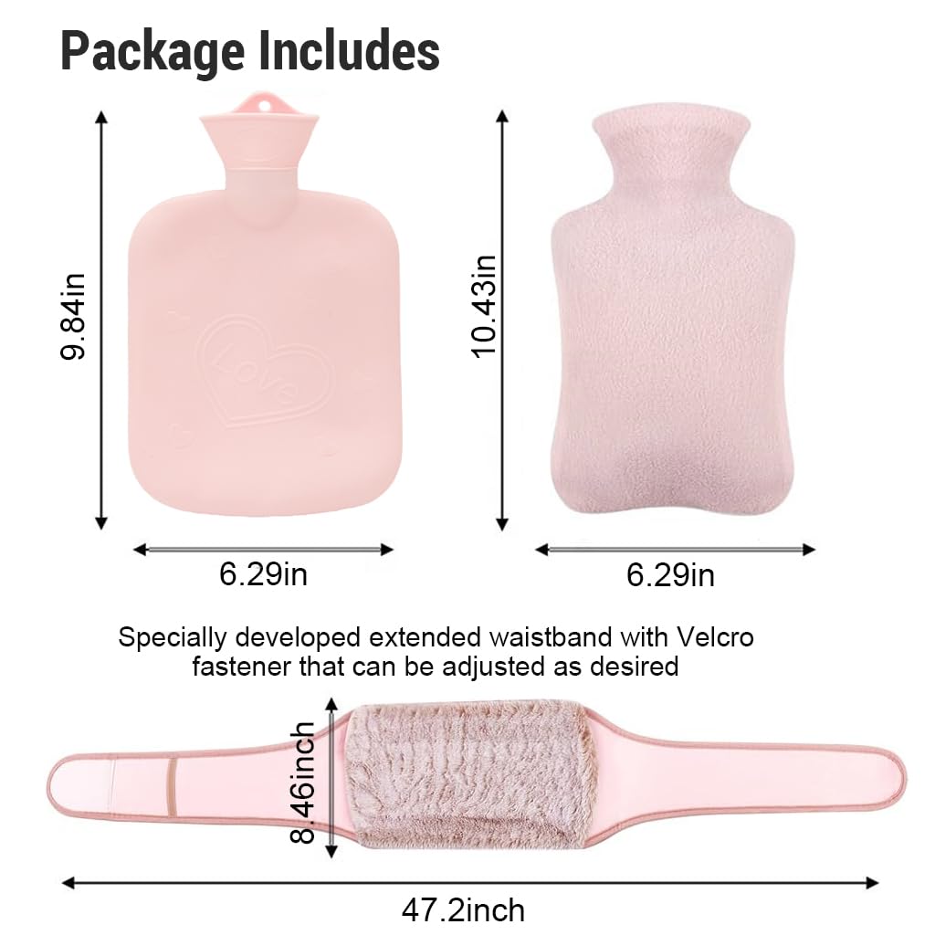 HANNEA Hot Water Bag for Period Pain with Waist Wrap Belt and 1200ml PVC Design | Plush Cover for Back and Cramp Relief