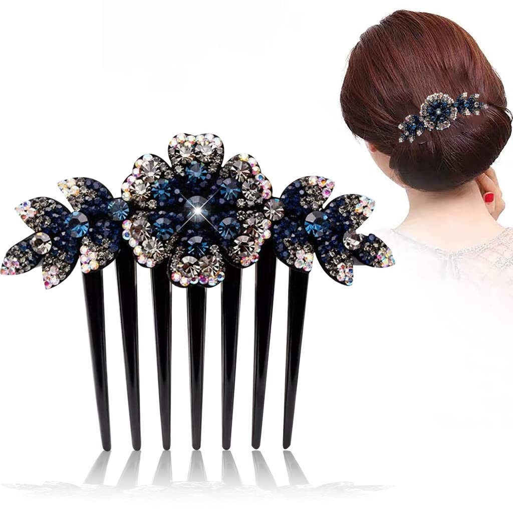 PALAY Hair Clips for Women featuring 12×11×5cm Acrylic flower comb pins | Dark Blue Bridal Accessory