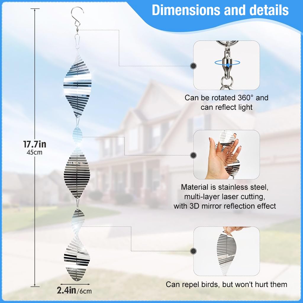 HASTHIP Bird Deterrent Reflective Hangings for Balcony and Garden featuring 45cm Rotatable Metal Spirals | Outdoor Bird Repellent Decor