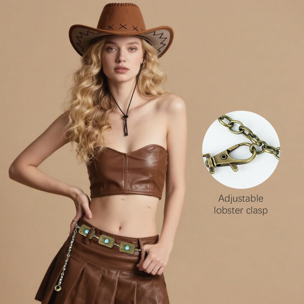 SANNIDHI Women Chain Belt for Dresses featuring Adjustable 110cm Links with Turquoise Accents