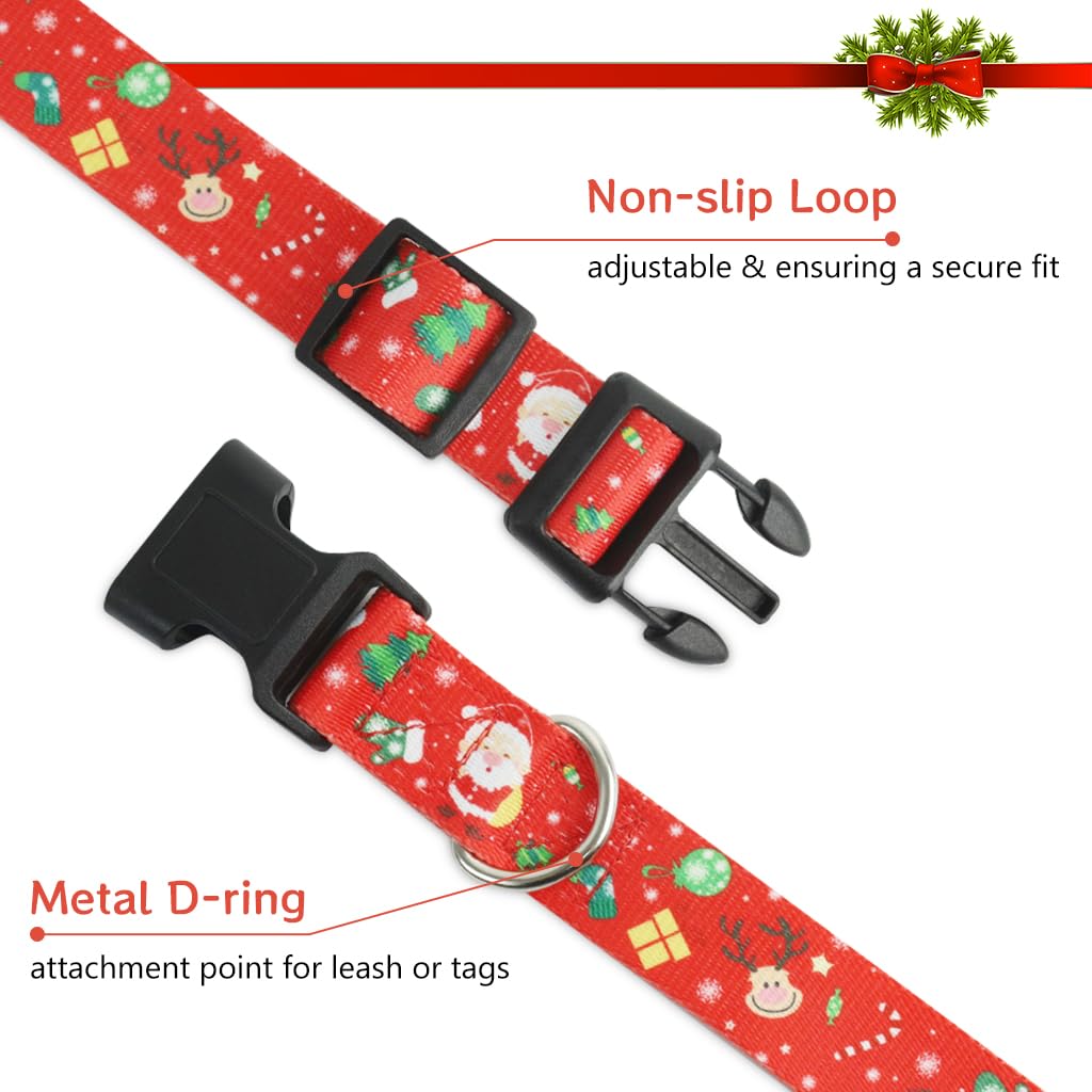 Qpets Christmas Dog Collar for Holiday Dress-up with Quick Release Buckle and Metal D Ring | Adjustable 40–65 cm Polyester Design