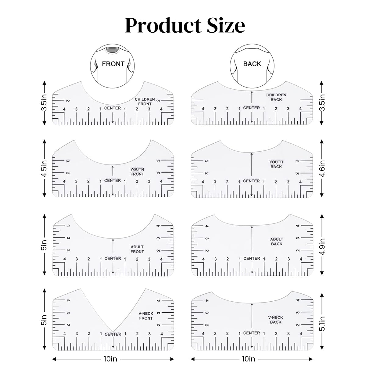 HASTHIP Tshirt Ruler Guide for Vinyl Alignment featuring Clear PVC Design | 24PCS Set for All T Shirt Sizes