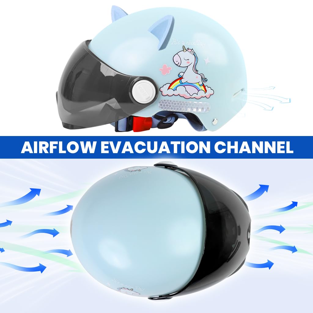 Proberos Kids Bike Helmet for 7–14 Year Riders with UV Visor and ABS EPS Impact Cushioning | Cartoon Unicorn Design Blue 2PCS