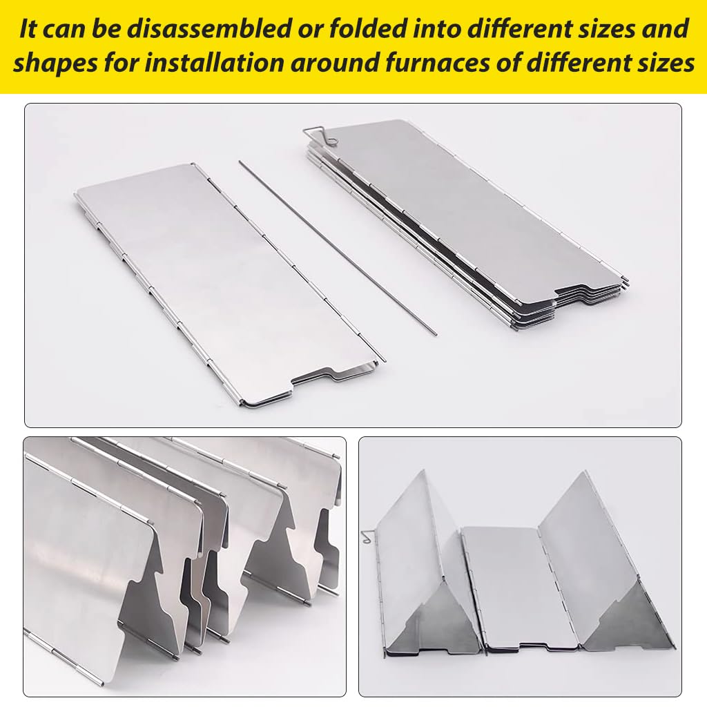 Proberos Camping Stove Windscreen for Outdoor Cooking with 10 Panels and 84x24cm Aluminum | Folding Windshield with Stable Base