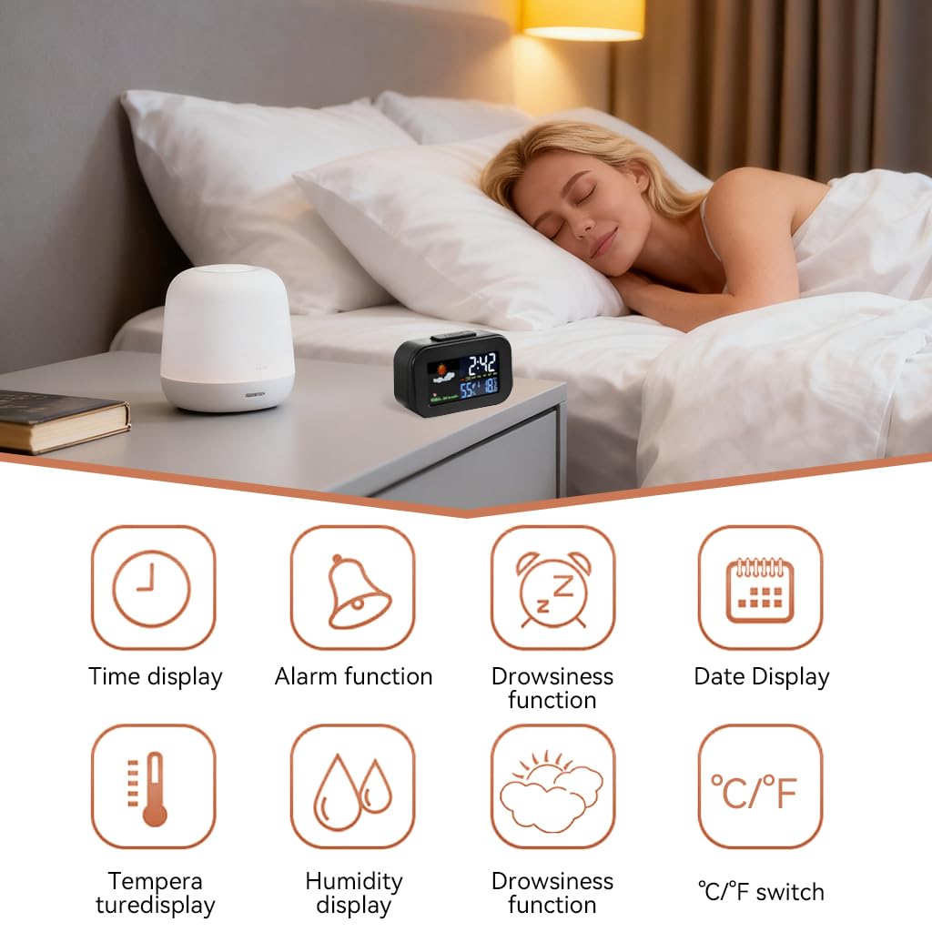 Serplex LCD Digital Timer Clock for Home with Snooze Mode and Color Display | Time Date Temperature Humidity