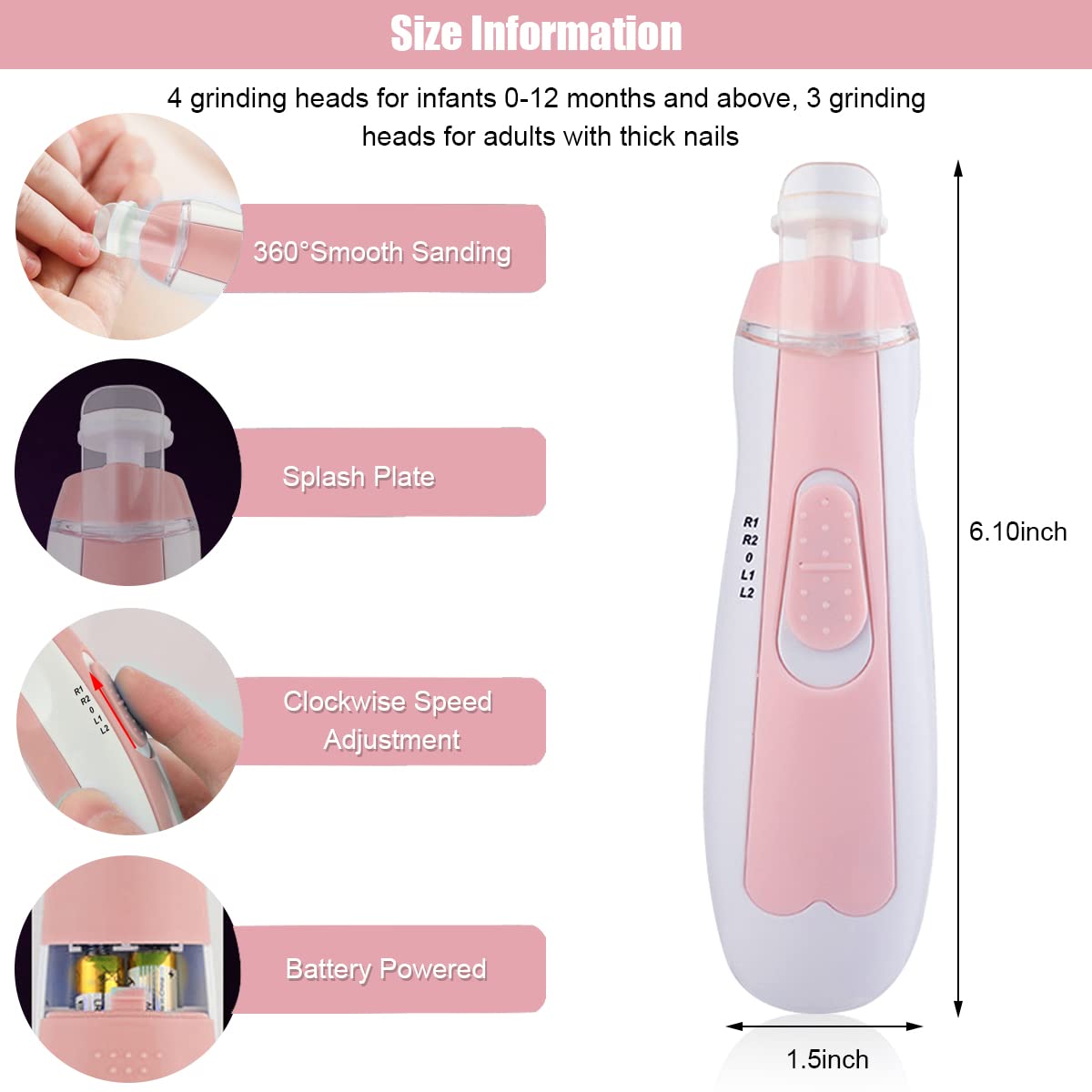 SNOWIE SOFT Baby Nail Trimmer with 7 Grinding Heads for Newborns and Adults | LED Light Clippers