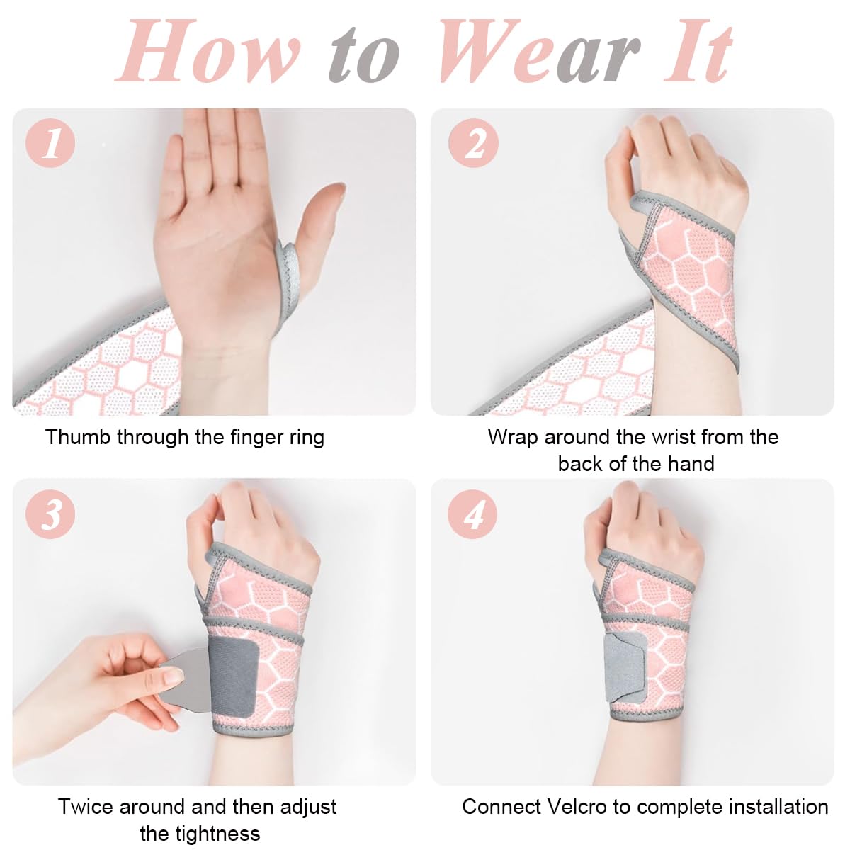 HANNEA Wrist Brace for Carpal Tunnel and Fitness featuring Thumb Loop and Adjustable Strap | Pink Polyester Support for Both Hands