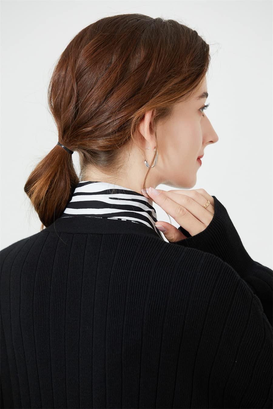 PALAY Fake Collar for Women with 4 Button Design and Adjustable Belts | Chiffon Stripy Style