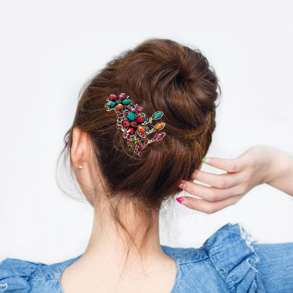 PALAY Women Hair Combs for Bridal and Daily Use with Rhinestone Flowers and 9.5cm Size | Retro Alloy Plating Hairpin