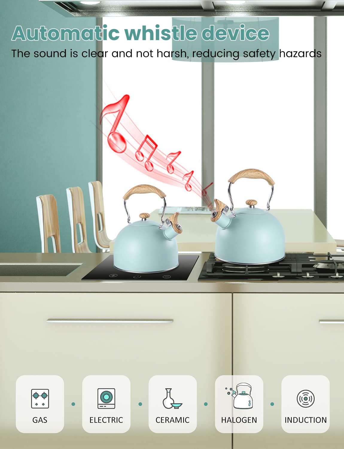 Supvox Tea Kettle for Gas Stove and Induction 2.5L with High Pitch Whistle and Anti Scald Handle | Stainless Steel Camping Tea Pot