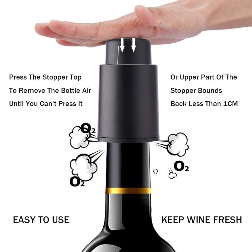 HASTHIP® 2 PCS Vacuum Wine Bottle Stopper with Date Record, Vacuum Champagne Stoppers, Reusable Wine Preserver Bottle Saver, Wine Corks Keep Fresh,Gifts for Wine Lovers for Christmas Birthday